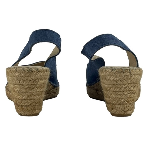 FABIOLAS PEEP TOE BLUE LEATHER SLINGBACK JUTE WRAPPED WEDGE ESPADRILLE SANDAL - Picture 7 of 12